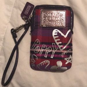 Coach Poppy Purple Plaid Case Wristlet